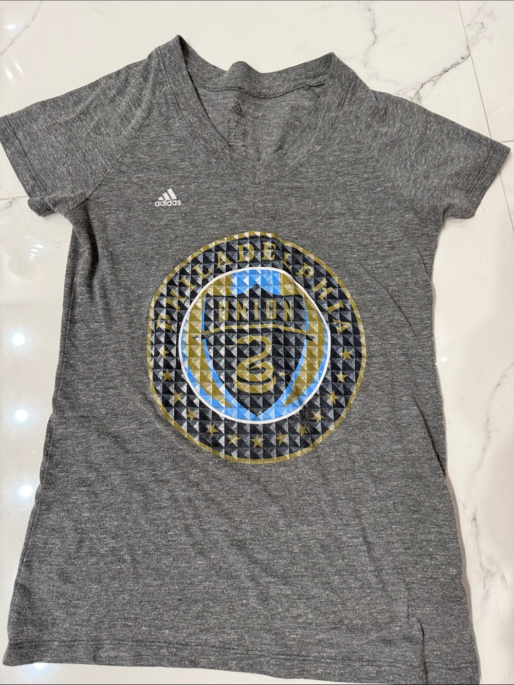 Adidas Philadelphia Union MLS Graphic V-Neck Tee Gray Heather